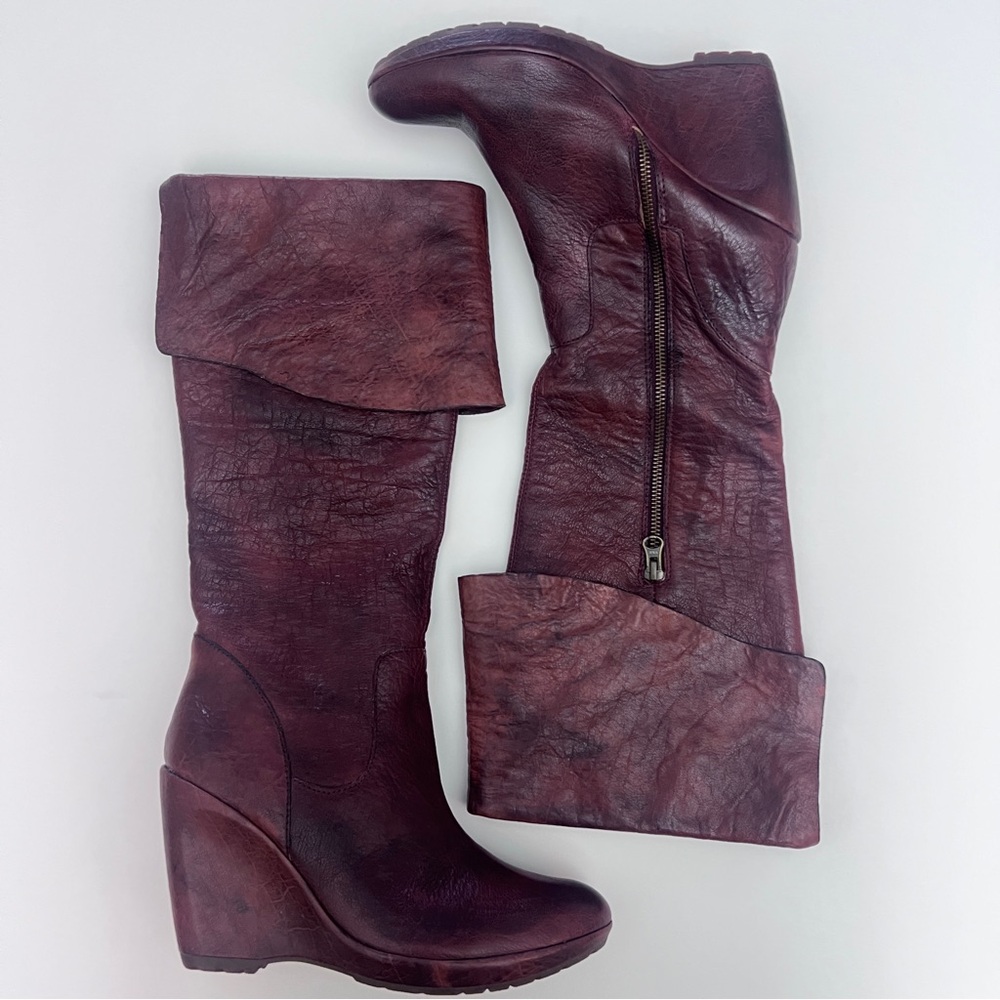 Kork-Ease Burgundy Adrianne Leather Knee High Wedge Boots, Size 10 (fit like 9)